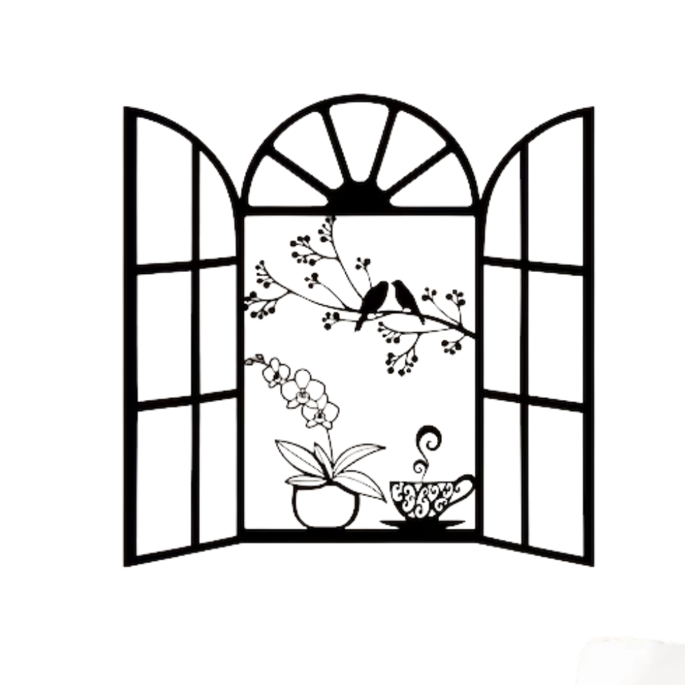 Window Metal Wall Decor with Birds and Flowers (WD134)